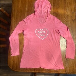 Pink Life is Good Grateful Heart Long Sleeve  Hoodie